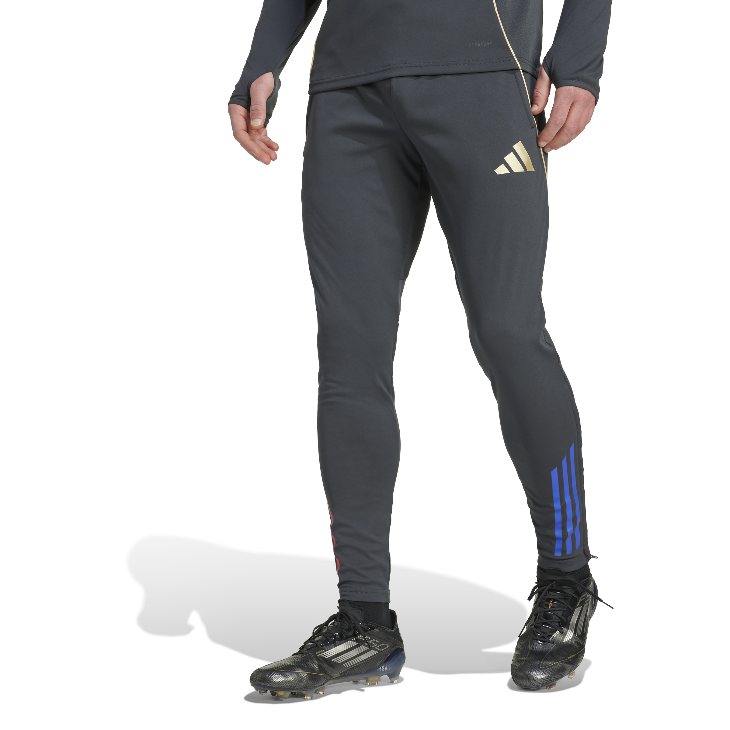 Adidas Olympique Lyon Trainingsbroek 2025-2026 Donkergrijs Goud Rood Blauw Adidas Olympique Lyon Trainingsbroek 2025-2026 Donkergrijs Goud Rood Blauw - Afbeelding 2
