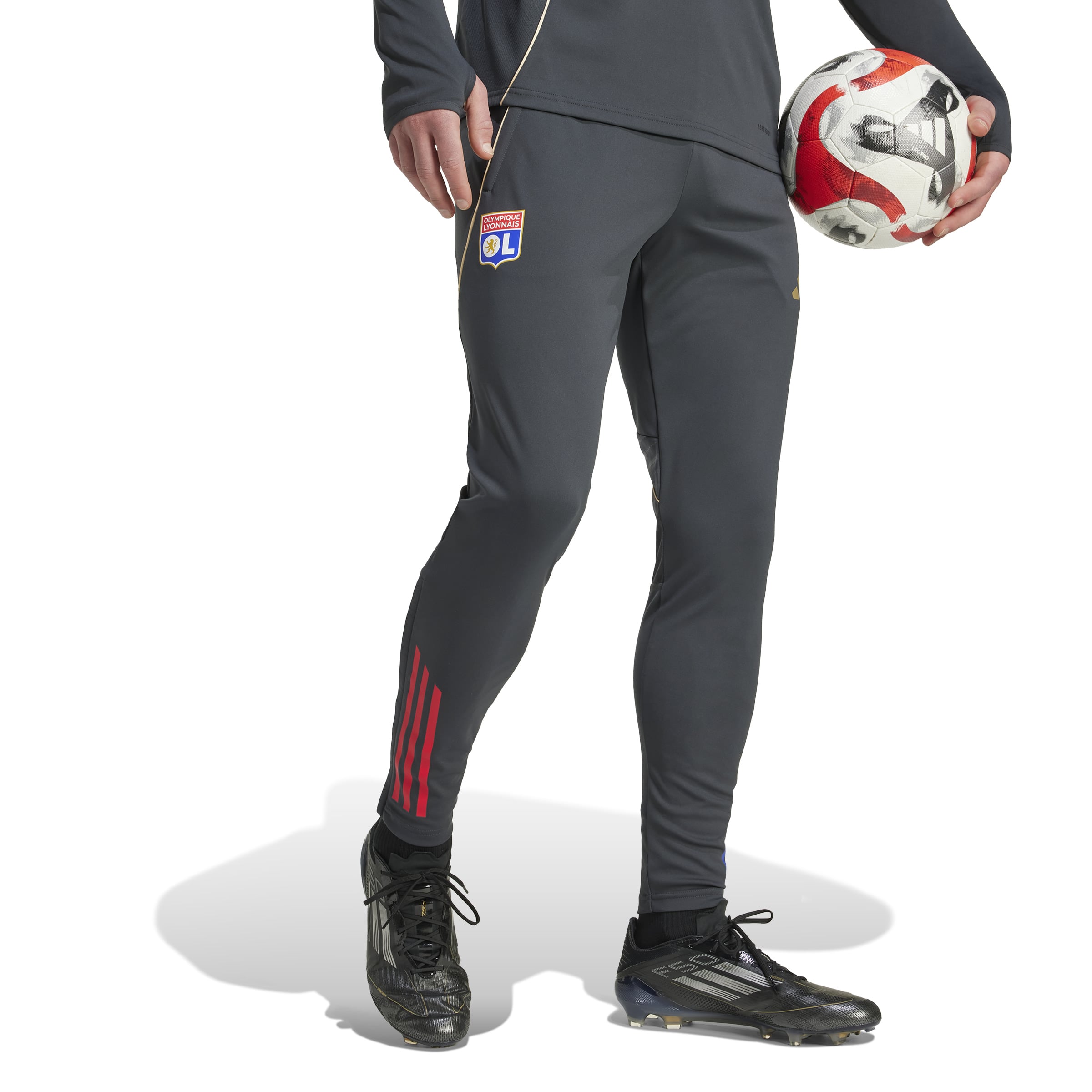 Adidas Olympique Lyon Trainingsbroek 2025-2026 Donkergrijs Goud Rood Blauw Adidas Olympique Lyon Trainingsbroek 2025-2026 Donkergrijs Goud Rood Blauw