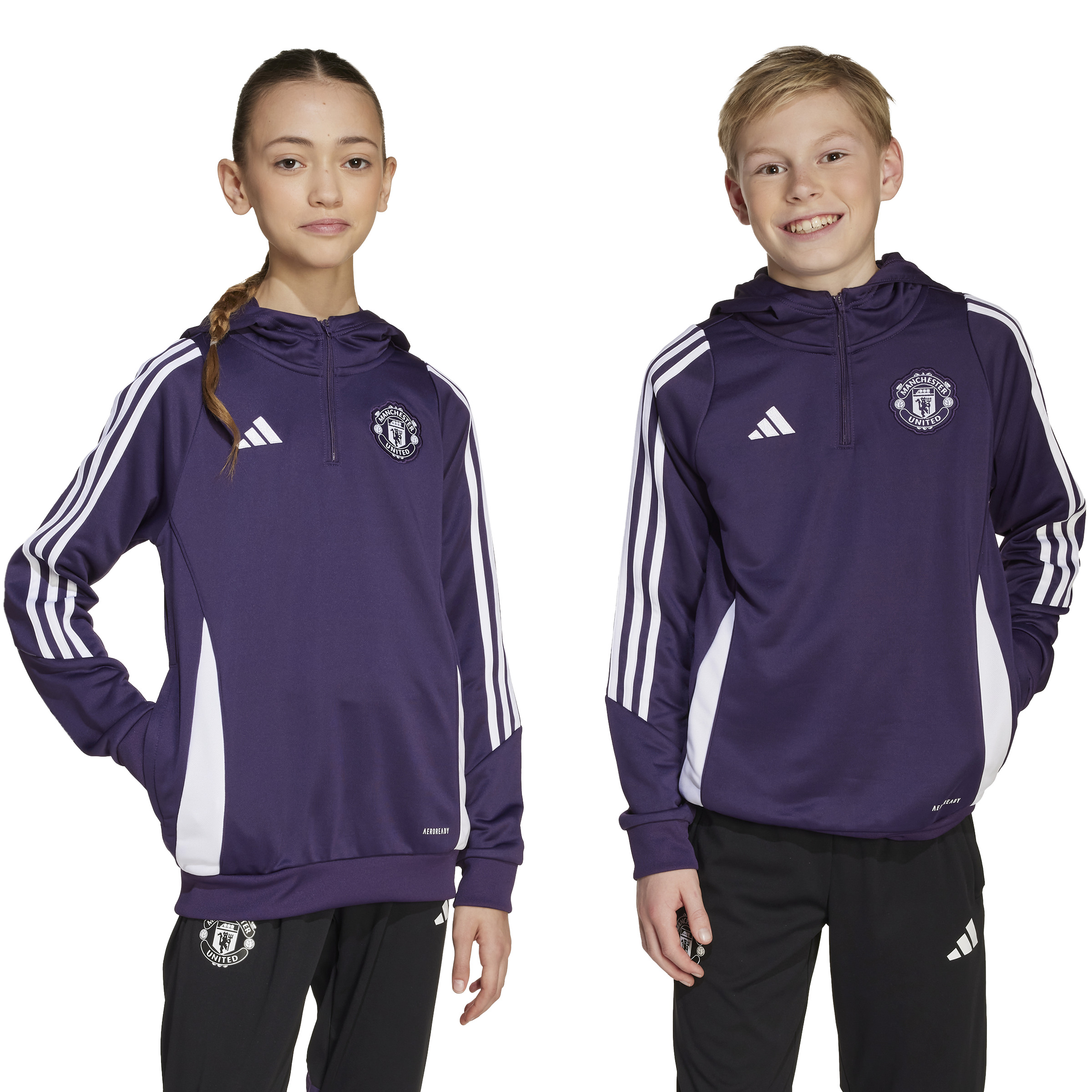 Adidas Manchester United Track Hoodie 2025-2025 Kids Paars Wit Adidas Manchester United Track Hoodie 2025-2025 Kids Paars Wit - foto 6