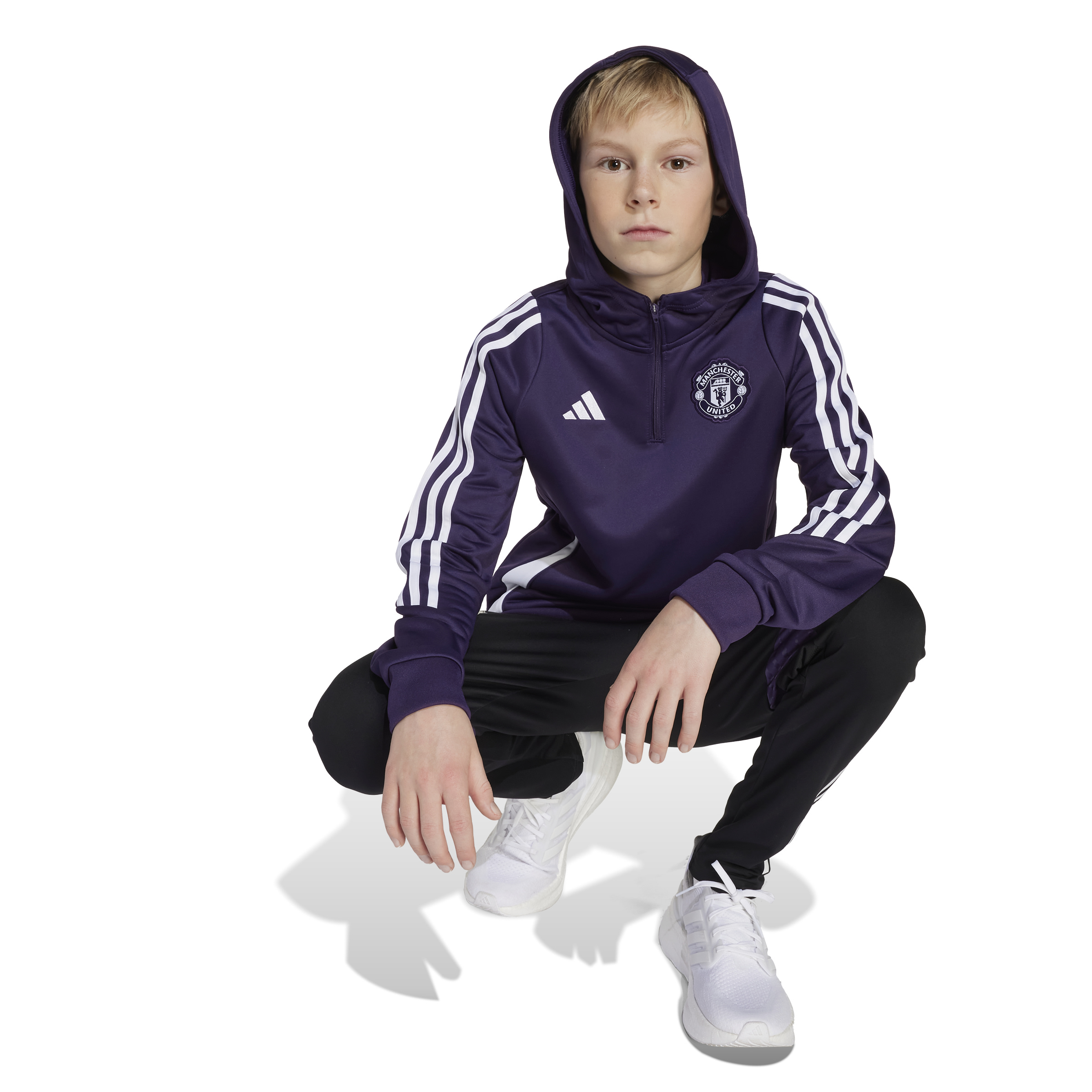 Adidas Manchester United Track Hoodie 2025-2025 Kids Paars Wit Adidas Manchester United Track Hoodie 2025-2025 Kids Paars Wit - foto 4
