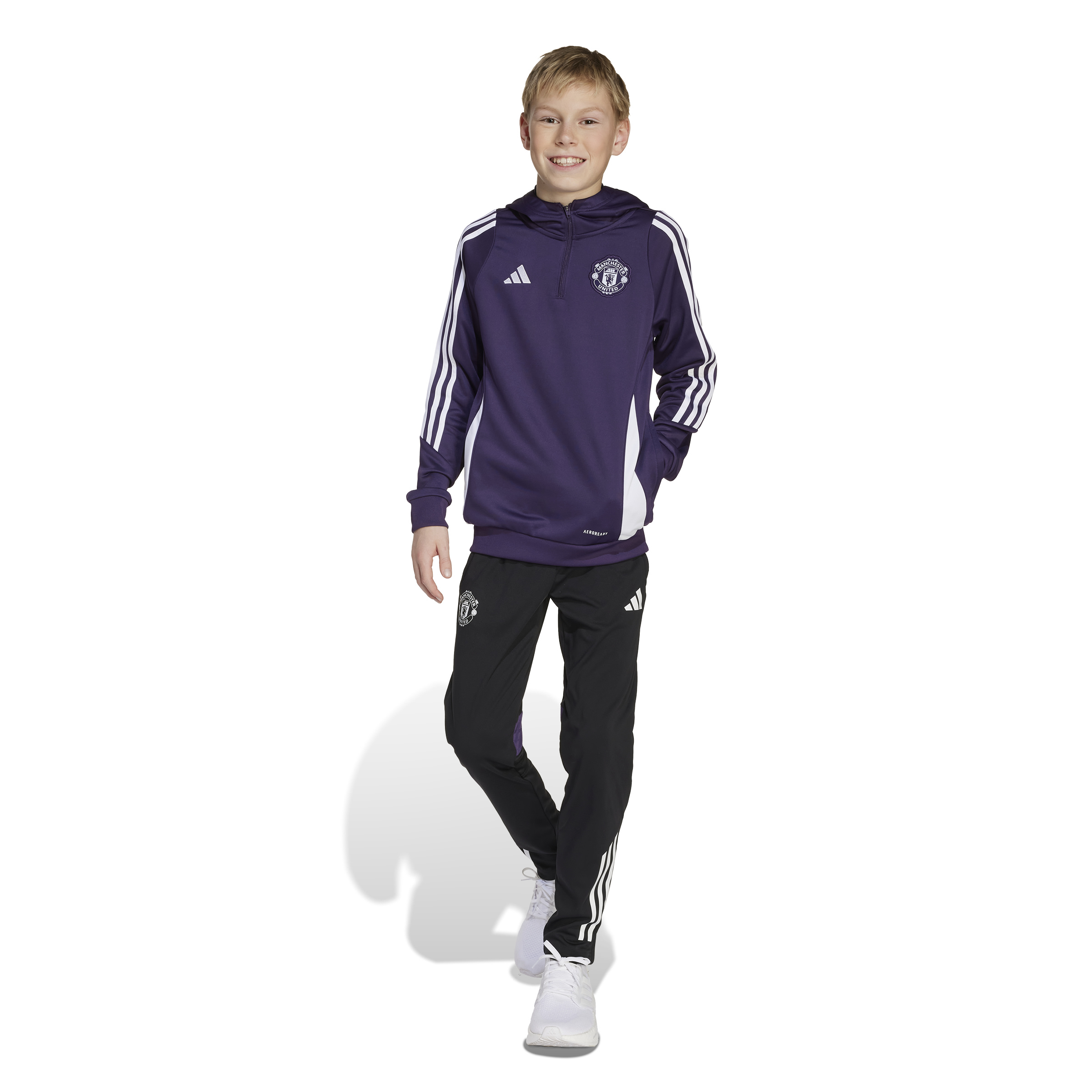 Adidas Manchester United Track Hoodie 2025-2025 Kids Paars Wit Adidas Manchester United Track Hoodie 2025-2025 Kids Paars Wit - foto 5