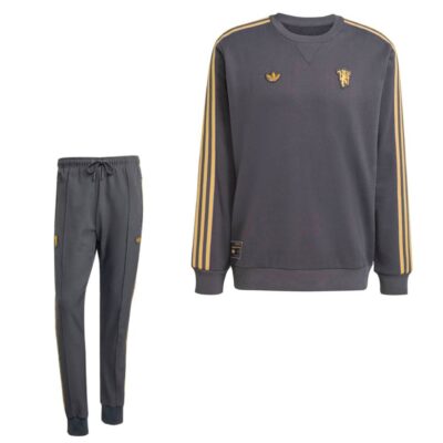 Adidas Manchester United Terrace Icons Crew Trainingspak Donkergrijs Goud