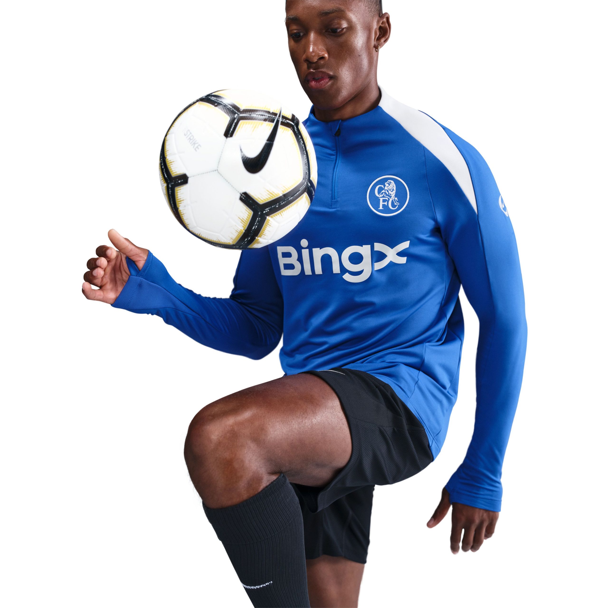 Nike Chelsea Strike Trainingstrui 1/4-Zip 2025-2026 Blauw Wit Nike Chelsea Strike Trainingstrui 1/4-Zip 2025-2026 Blauw Wit - Afbeelding 3