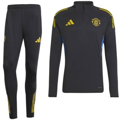 Adidas Manchester United Trainingspak 1/4-Zip 2025-2026 Zwart Blauw Geel