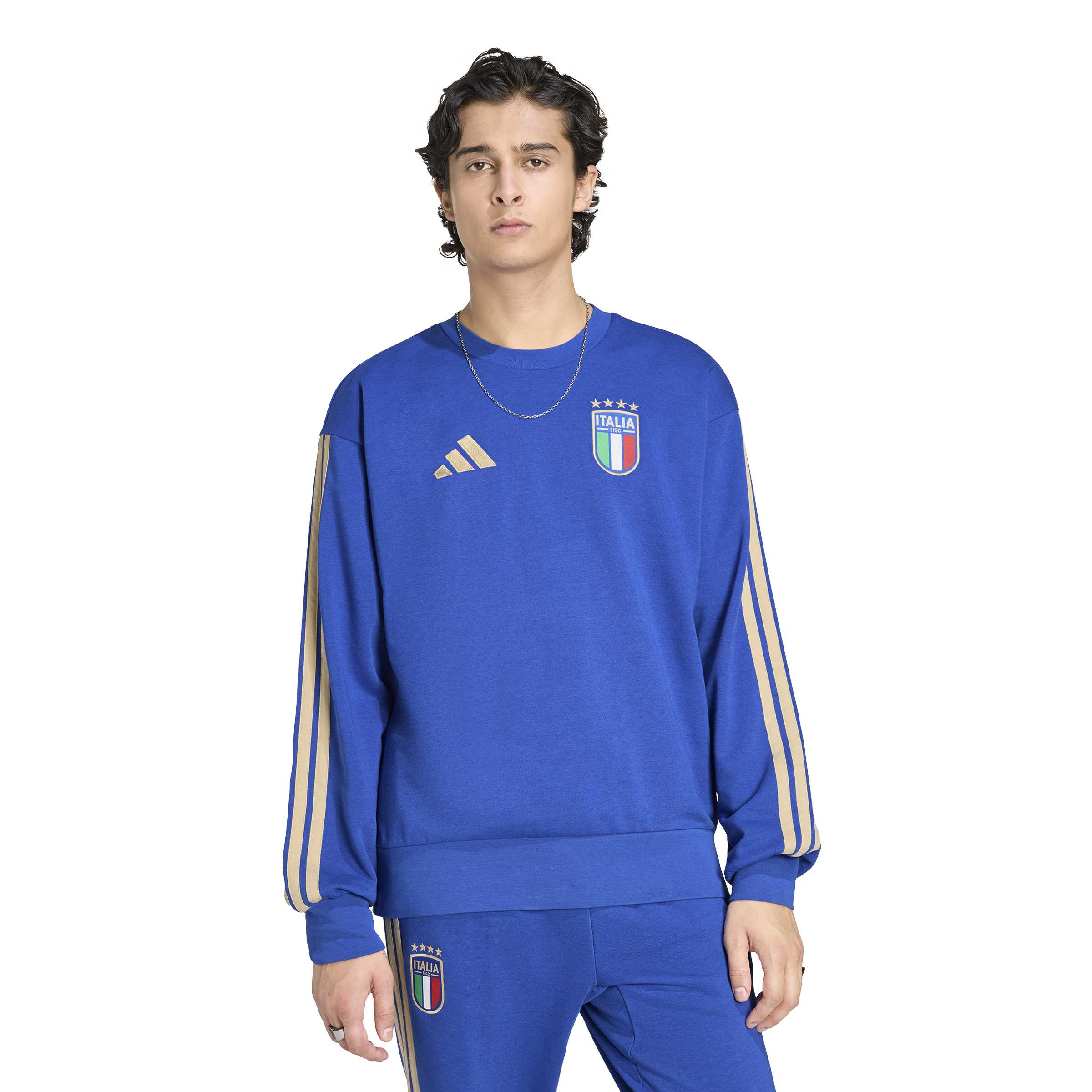 Adidas Italië DNA Crew Sweater 2026-2028 Blauw Goud Adidas Italië DNA Crew Sweater 2026-2028 Blauw Goud