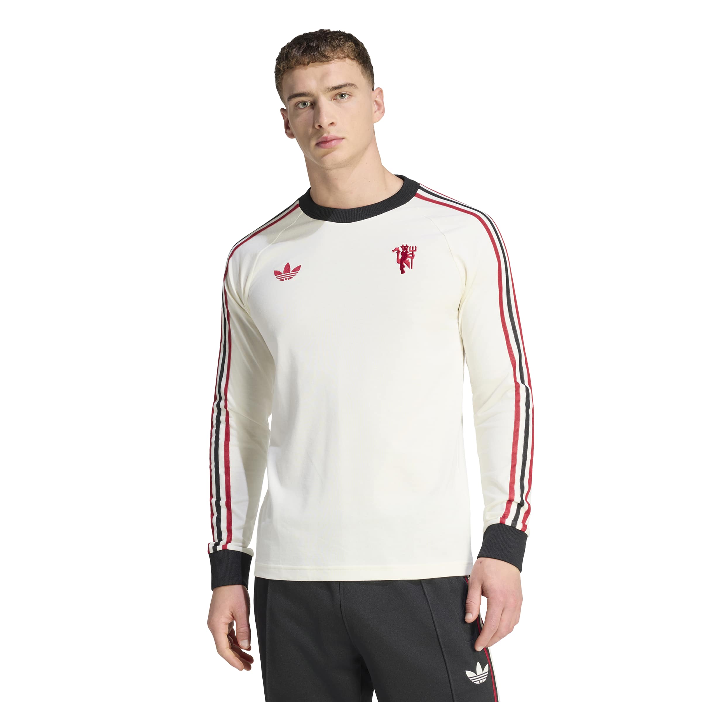 Adidas Manchester United Originals T-Shirt Lange Mouwen Wit Rood Zwart Adidas Manchester United Originals T-Shirt Lange Mouwen Wit Rood Zwart