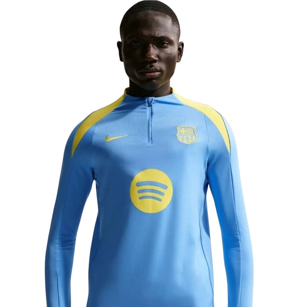 Nike FC Barcelona Strike Trainingstrui 1/4-Zip 2025-2026 Blauw Geel Nike FC Barcelona Strike Trainingstrui 1/4-Zip 2025-2026 Blauw Geel