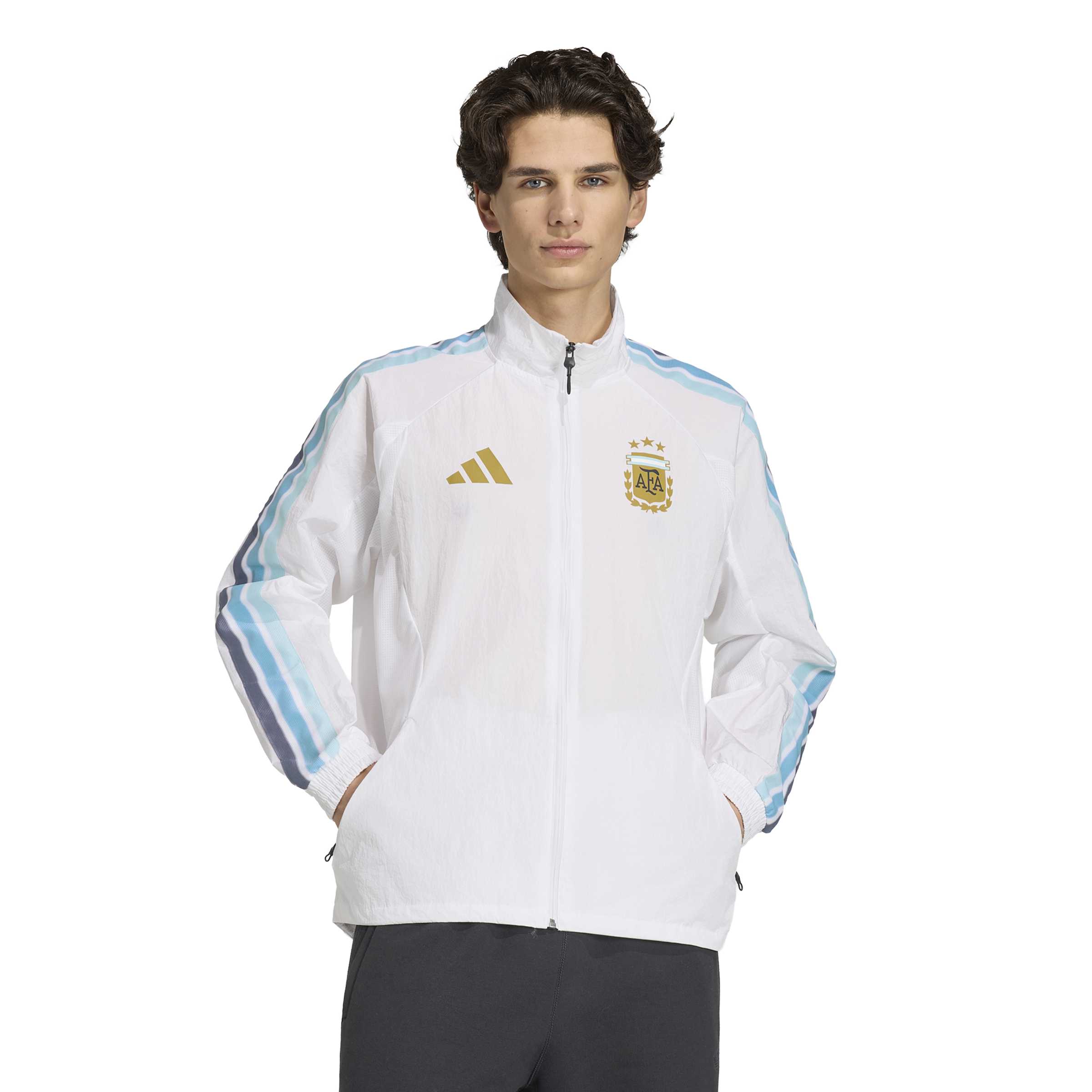 Adidas Argentinië Anthem Trainingsjack 2026-2028 Wit Goud Blauw Adidas Argentinië Anthem Trainingsjack 2026-2028 Wit Goud Blauw
