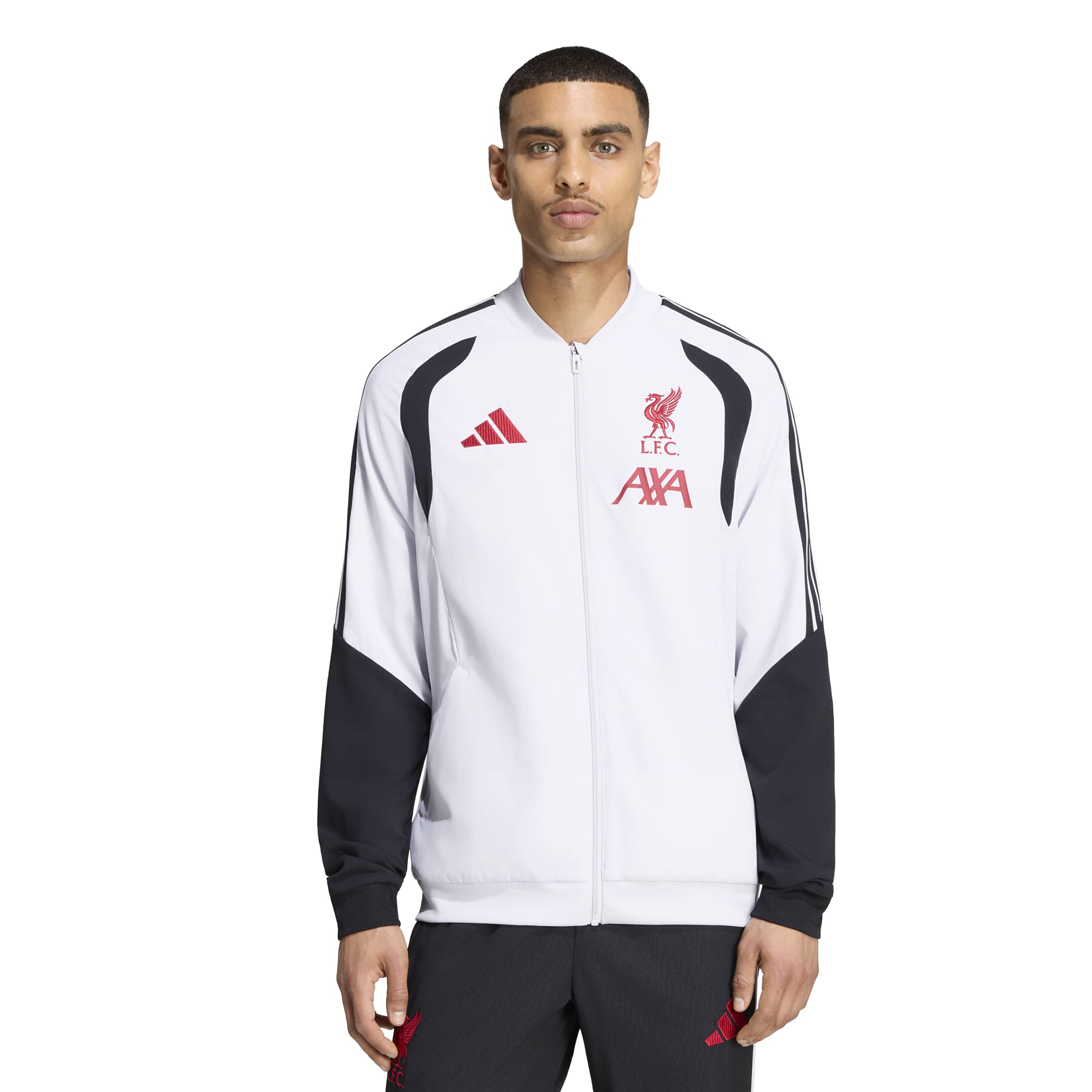 Adidas Liverpool Presentatie Trainingsjack 2026-2027 Wit Zwart Rood Adidas Liverpool Presentatie Trainingsjack 2026-2027 Wit Zwart Rood