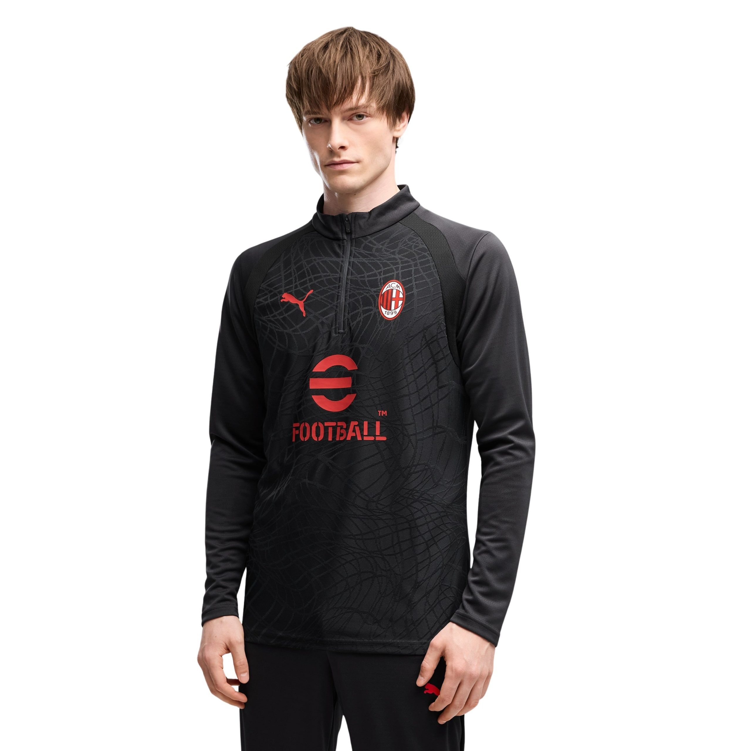 PUMA AC Milan Trainingstrui 1/4-Zip 2026-2027 Donkergrijs Rood PUMA AC Milan Trainingstrui 1/4-Zip 2026-2027 Donkergrijs Rood